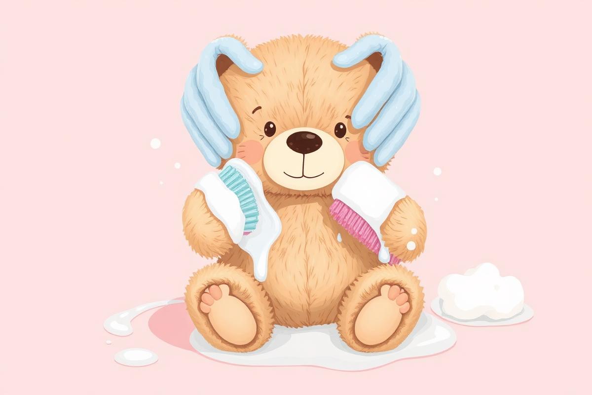 Illustration eines Teddybären, der sanft gereinigt wird